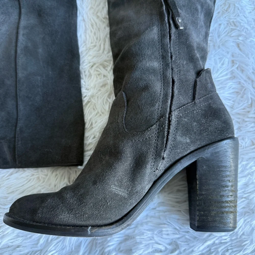Dolce Vita Gray Suede Over the Knee Boots with Stacked Heel Size 7.5